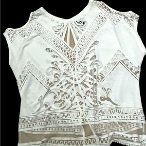 Nicole by Nicole Miller white peekaboo top blouse size xl